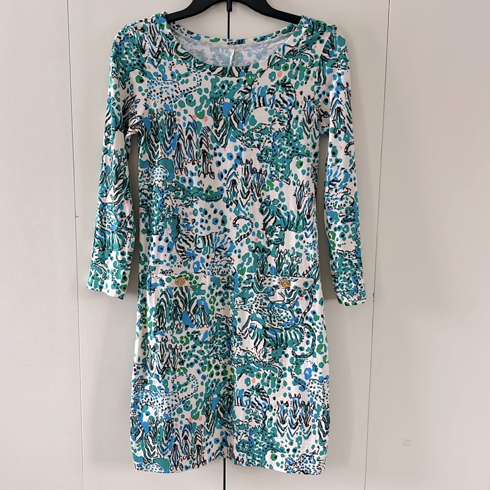 Lilly Pulitzer Tiger Corine 3/4 Sleeve Mini Dress Sea Oat Escapade Jungle XS